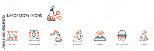 laboratory icons set outline and Flat Style,transparent background