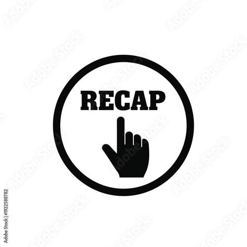 Vector illustration icon black icon with hand cursor and recap text