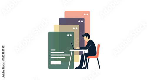 Man working on laptop with documents nearby office setup.