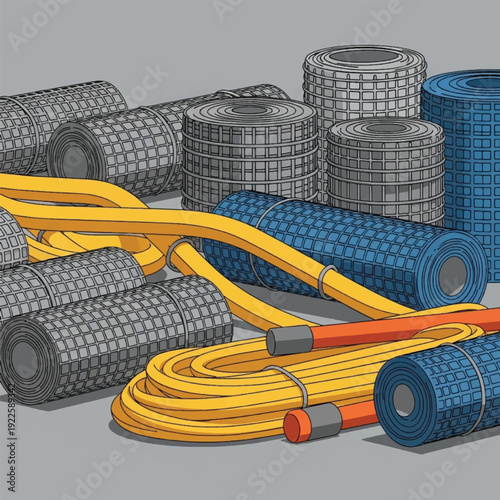 Coiled cables and wires neatly stacked.