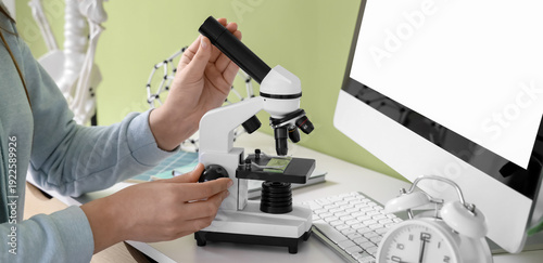 Female inventor with micros...