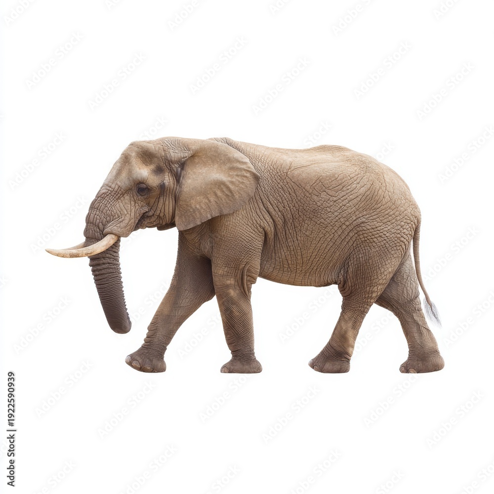 Fototapeta premium Majestic African Elephant Walking Gracefully in Natural Habitat Under Bright Blue Sky