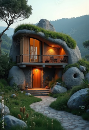 Wallpaper Mural Enchanting Hill Secluded Dwelling Green Roof Blending with Landscape Craftsmanship Unique Shelter Torontodigital.ca