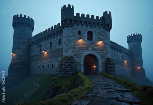 Wallpaper Mural Fortified Romanesque Stronghold Sturdy Towers and Impenetrable Walls Majestic Historical Fortress Torontodigital.ca