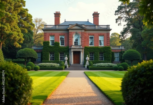 Wallpaper Mural Georgian Mansion Symmetrical Brick Structure Lush Lawn Extravagance Classical Elegance Torontodigital.ca