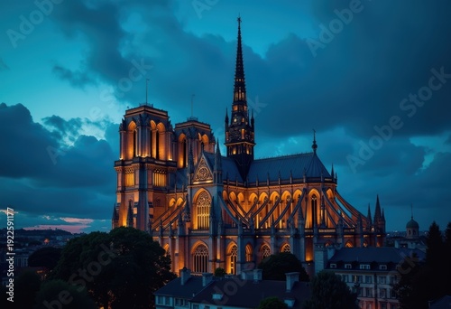 Wallpaper Mural Gothic Cathedral Twilight Intricate Stone Facade Enigmatic Shadows Majestic Spire Torontodigital.ca