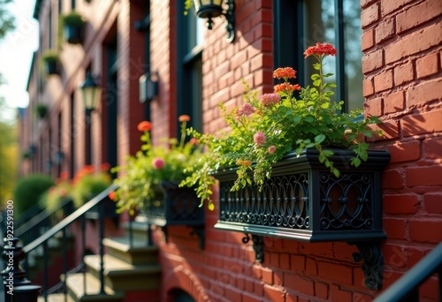 Wallpaper Mural Historic Red Brick Townhouse with Charming Iron Railings in Vibrant Historic District Highlighting Architectural Heritage Torontodigital.ca