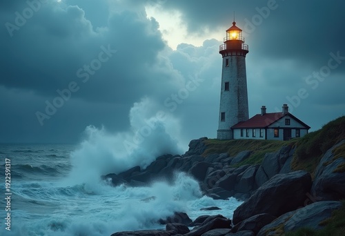 Wallpaper Mural Historic Lighthouse Clashing with Stormy Waves on Rugged Rocky Coastline Torontodigital.ca