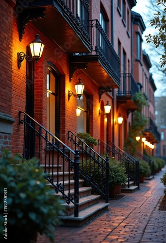 Wallpaper Mural Historic Red Brick Townhouse with Ornamental Iron Railings in Charming Urban District Torontodigital.ca