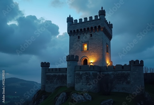 Wallpaper Mural Majestic Stone Watchtower on Medieval City Wall at Dusk with Dramatic Clouds Torontodigital.ca