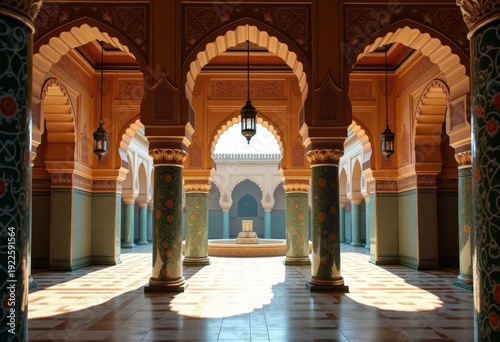 Wallpaper Mural Moorish Palace with Intricate Horseshoe Arches and Vibrant Mosaic Tiles Illuminated by Glowing Lanterns Torontodigital.ca