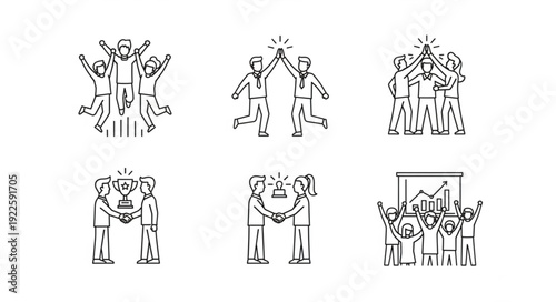 Teamwork success celebration and achievement icons.