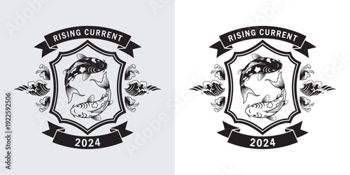 Rising Current Koi Fish Yin Yang Shield Emblem 2024