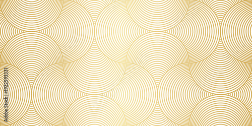 Luxury golden gradient scallop shell ogee abstract geometric metallic elegant background seamless vector pattern