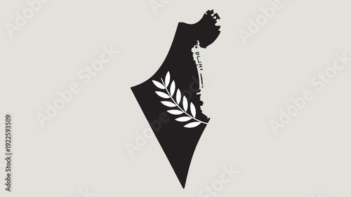 A black silhouette of a person's head with a laurel branch and a map of a country