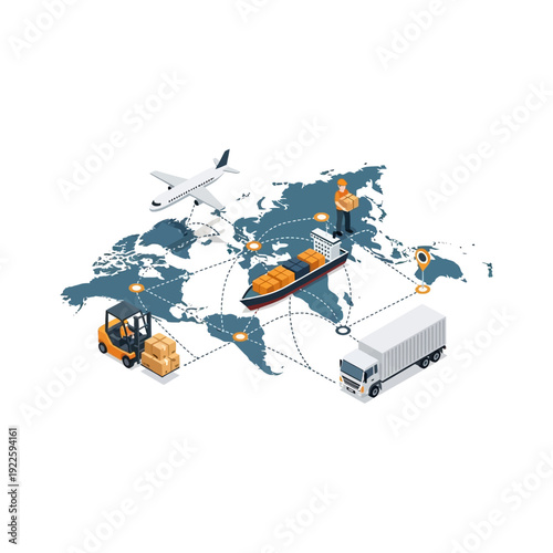 Global Logistics and Supply Chain Network with Various Transport Modes.