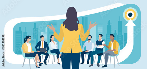 Goal.  Leadership and teamwork concept. Business meeting. Vector illustration.
