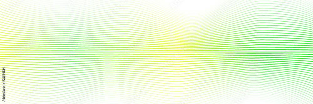 Fototapeta premium Light green and lime yellow wavy lines. Abstract colored pattern. Thin wavy curves, soft gradient. White background.