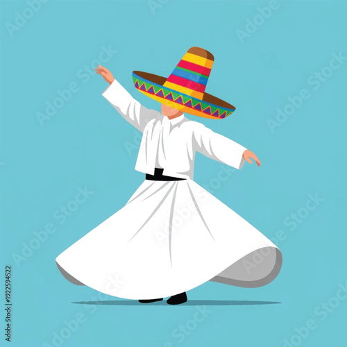 Man wearing sombrero dancing whirling dervish.