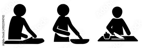 Simple pictogram illustration showing cooking process steps preparation and serving actions