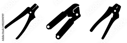 Three black and white vector illustrations of various types of pliers