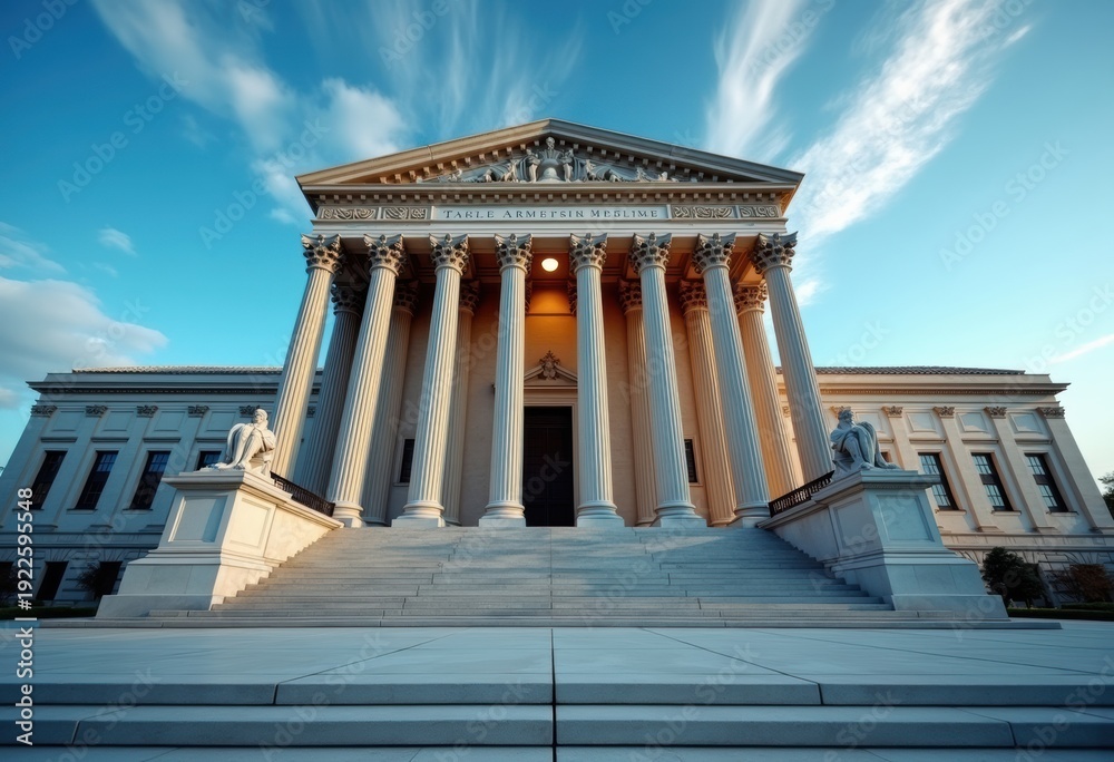 Fototapeta premium Neoclassical Courthouse Magnificence Majestic Columns Stone Steps Grand Entrance