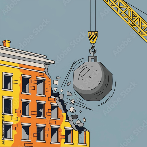 Demolition Wrecking Ball in Action.