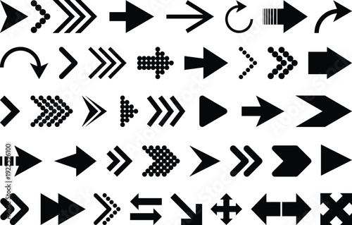 Arrow icon set. Arrow. Cursor. Black vector arrows icons. Collection different arrows sign. Modern simple arrows. Black arrow pointing to the right. Black direction pointer. Vector illustration.