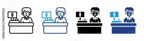 Cashier Desk icon set multiple style collection