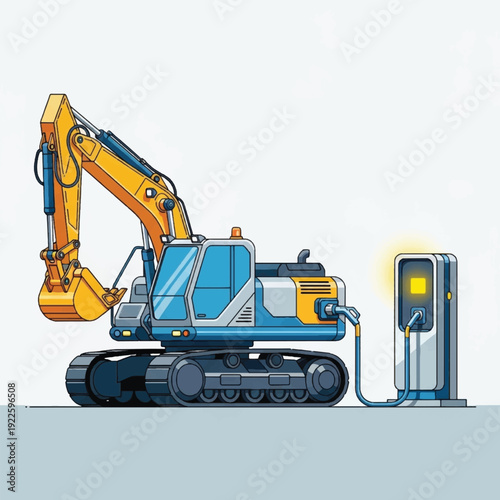 Electric excavator charging at station.