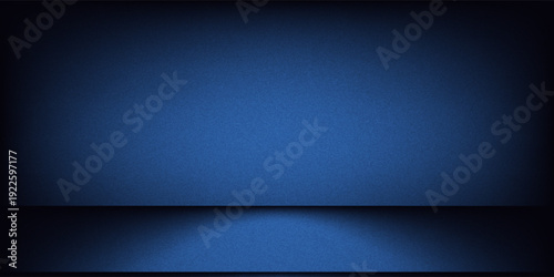 Black dark blue modern futuristic background. Interior room stage floor wall showroom studio 3D shelf. Product display ad. Color gradient. Light bright glowing spotlight metallic. Design. Wide banner.