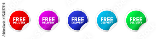 Set of colorful free delivery stickers, vector illustration