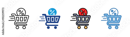 Discount Cart icon set multiple style collection
