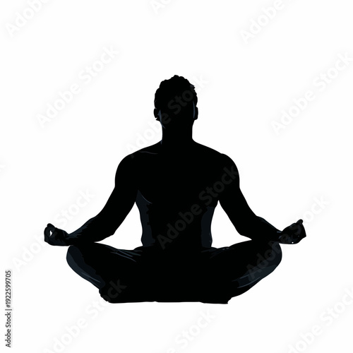 A black silhouette vector illustration of a man meditating in lotus position