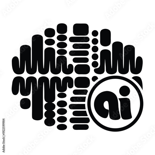 Abstract black and white AI brain logo design representing machine intelligence, deep learning and futuristic technology identity