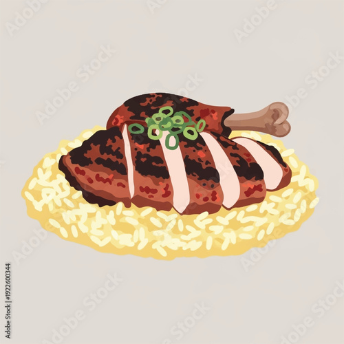 Grilled Chicken on Rice Plate.