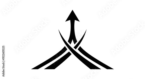A bold black arrow pointing upwards, symbolizing collective progress, emerges from two merging pathways