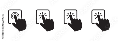 Square interface icons depicting finger touch and click actions for user interaction