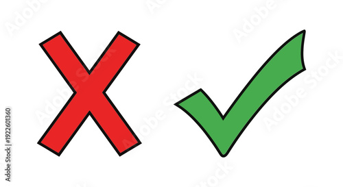 A bold red "X" mark is positioned beside a vibrant green checkmark, symbolizing right and wrong.