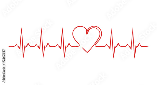 A continuous red electrocardiogram wave artfully shapes into a symbolic heart.
