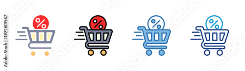 Discount Cart icon set multiple style collection