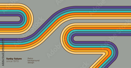 Retro pattern design in 1970s style with colorful striped shapes. Vector illustration.	
