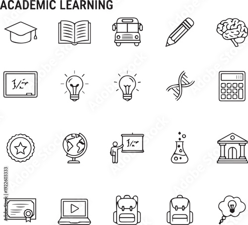 Academic Learning and Education Line Icon Set for Schools and Universities
