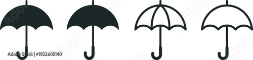 Umbrella icon set, protection and weather symbols in solid and outline styles