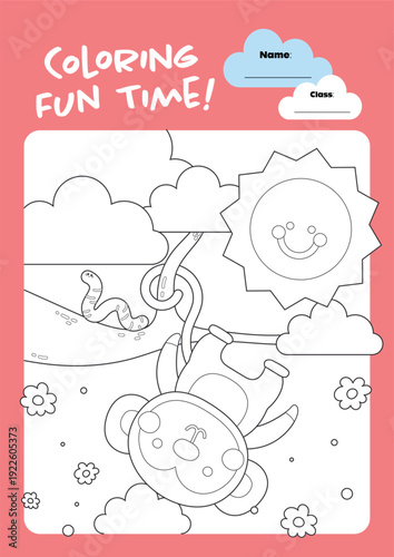 Playful monkey hanging from a tree branch in a printable coloring page worksheet, designed with clear outlines and fun jungle theme for kids education, classroom projects, homeschool activities