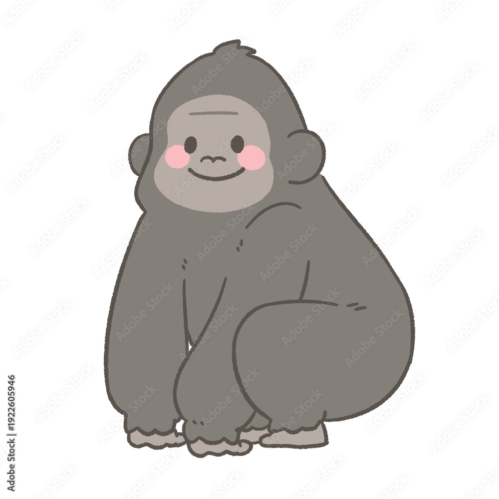 Fototapeta premium Cute smiling cartoon gorilla character