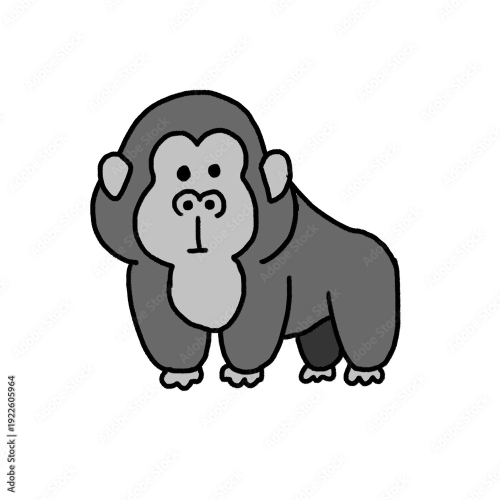 Naklejka premium Cute Gray Cartoon Gorilla on Black Background