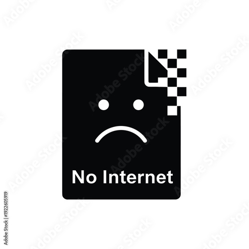 Vector illustration icon black icon with sad face and no internet text