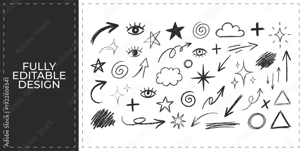 Obraz premium Hand Drawn Arrow Star Cloud Scribble Doodle Vector Set