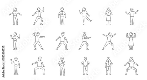 People dancing joyfully in various dynamic poses and outfits